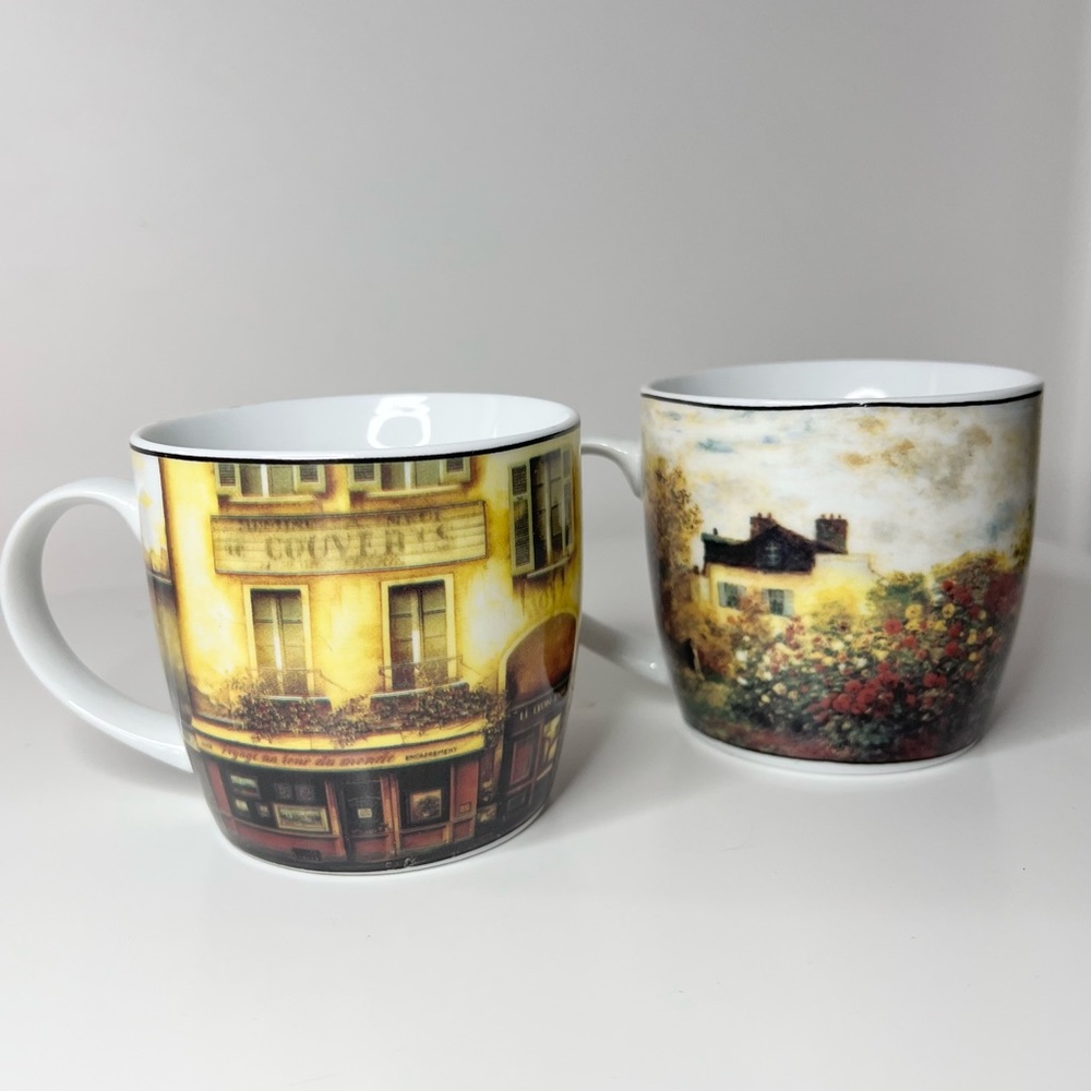 Vintage Bella Cucina ‘Le Rouet’ Porcelain Rustic Mugs (set of 2)